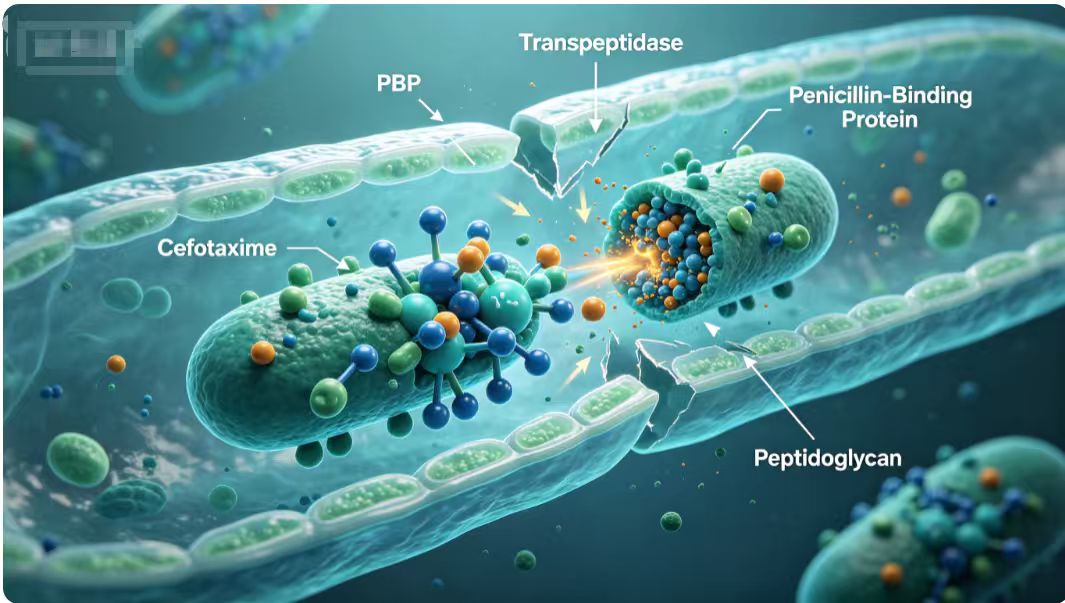 The mechanism of action of Cefotaxime The mechanism of action of Cefotaxime